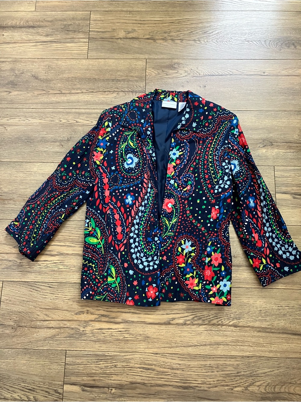 Alfred Dunner Navy Paisley Floral Jacket with Red & Green Accents